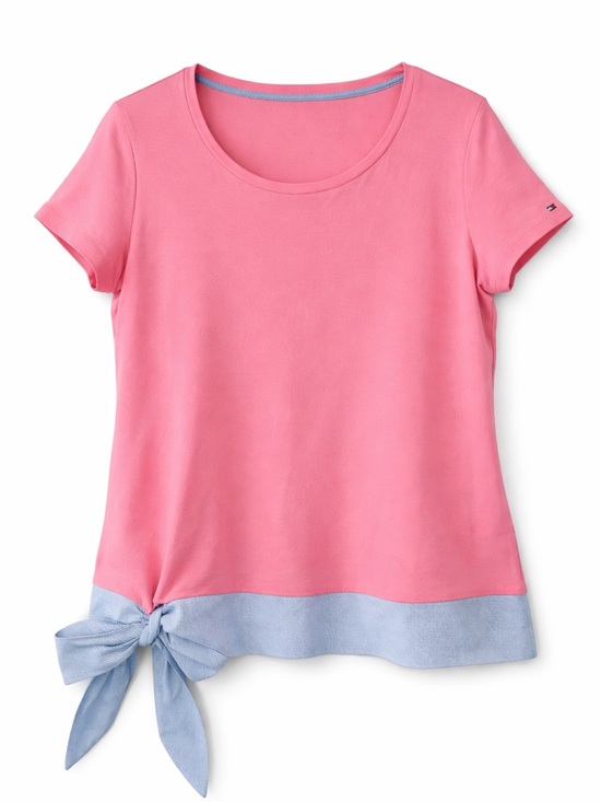 Tommy Hilfiger Tops - Tommy Hilfiger Pink Bow Hem Tie Front Top | Preppy Coastal M/L